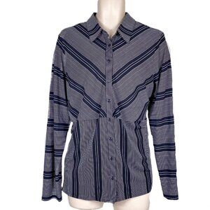 Womens Cato Sz 18/20W Black & White Striped Long Sleeve Button Up Stretch Blouse
